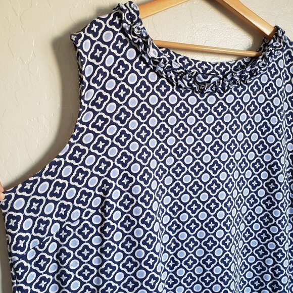 Talbots Printed Cotton Knit Shift Dress Knee Length Blue Size 3X Plus Sleeveless - Picture 5 of 9